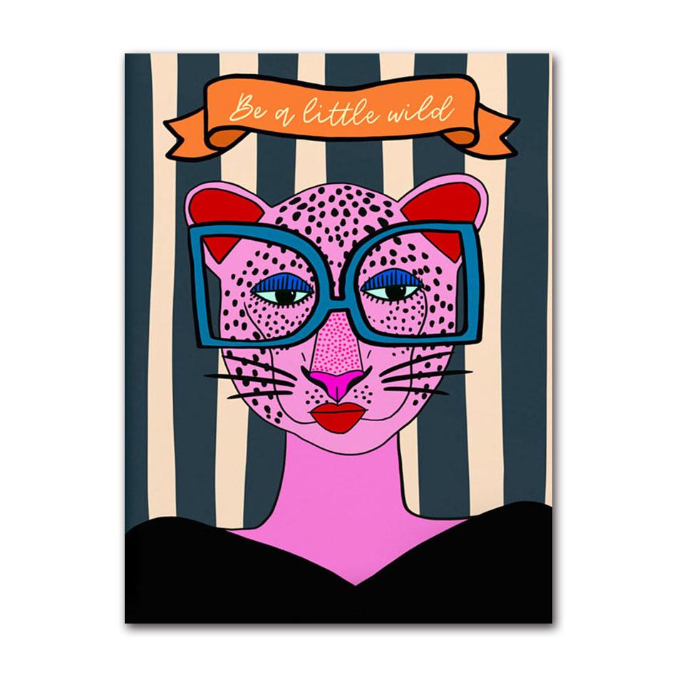 Leopard Lady Colorful Rainbow Flower Cup Wall Art Canvas Painting Nordic Posters and Copies Wall Photos for Living Room