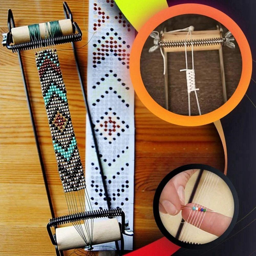 Kreativní stroj na korálkování z nerezové oceli Dřevěná rukojeť Ruční pletací nástroj Korálkovací stroj pro DIY šperky Náramky