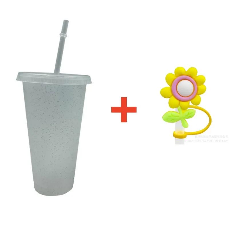 480/700ML Sequin Glitter Straw Cup Plastic Cup with Lids and Straws Reusable Coffee Cups Mugs Bubble Tea Cup Party Bar Drinkware