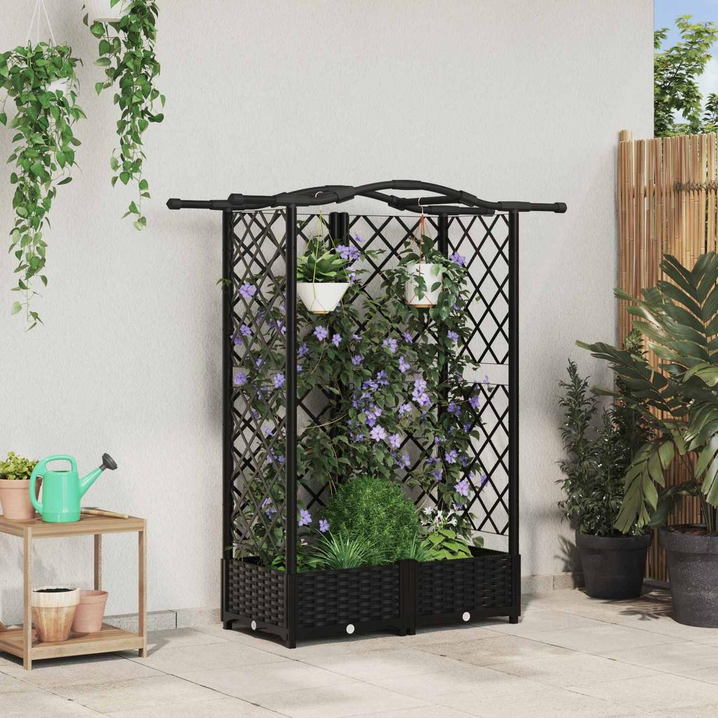 Raised Garden Bed with Trellis and Hanging Roof Black 124 x 40 x 126 cm PP