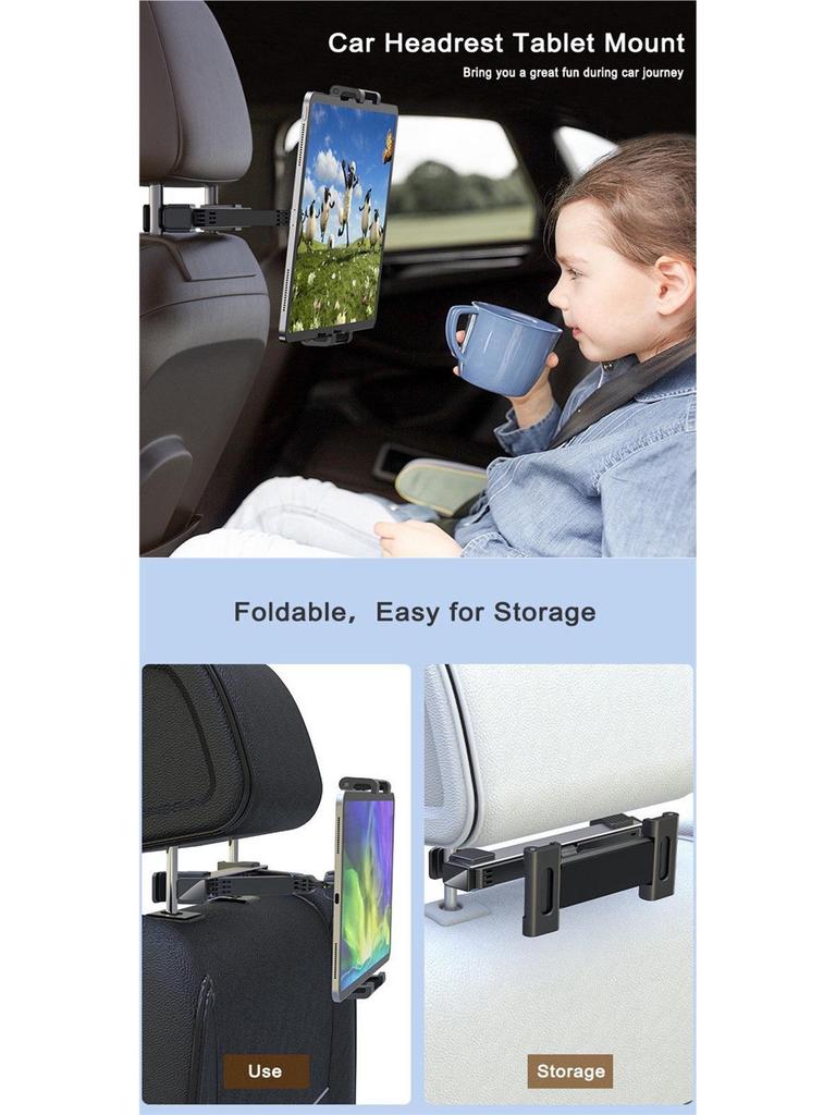 Rotating Telescopic Car Headrest Phone & Tablet Holder with Back Pillow for Rear Seat Entertainment