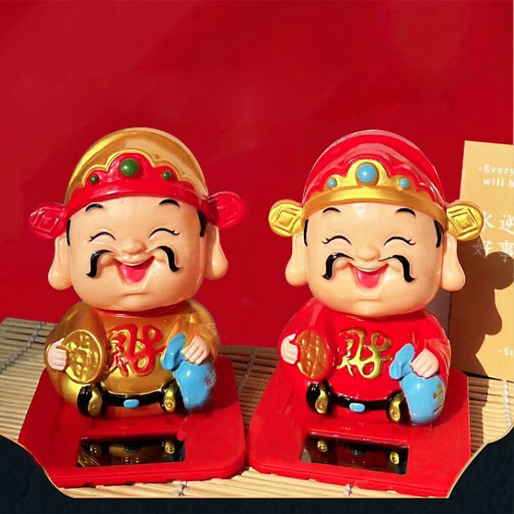 Handcrafts Desktop Wealth Coming Statue Decorative Solar Shaking Head Toys  Desktop Mascot