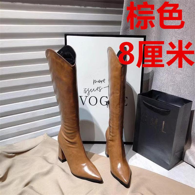 

But knee boots women s wear 2024 autumn and winter models pointed thick heel high heel knight boots V mouth thin boots 39 коричневий