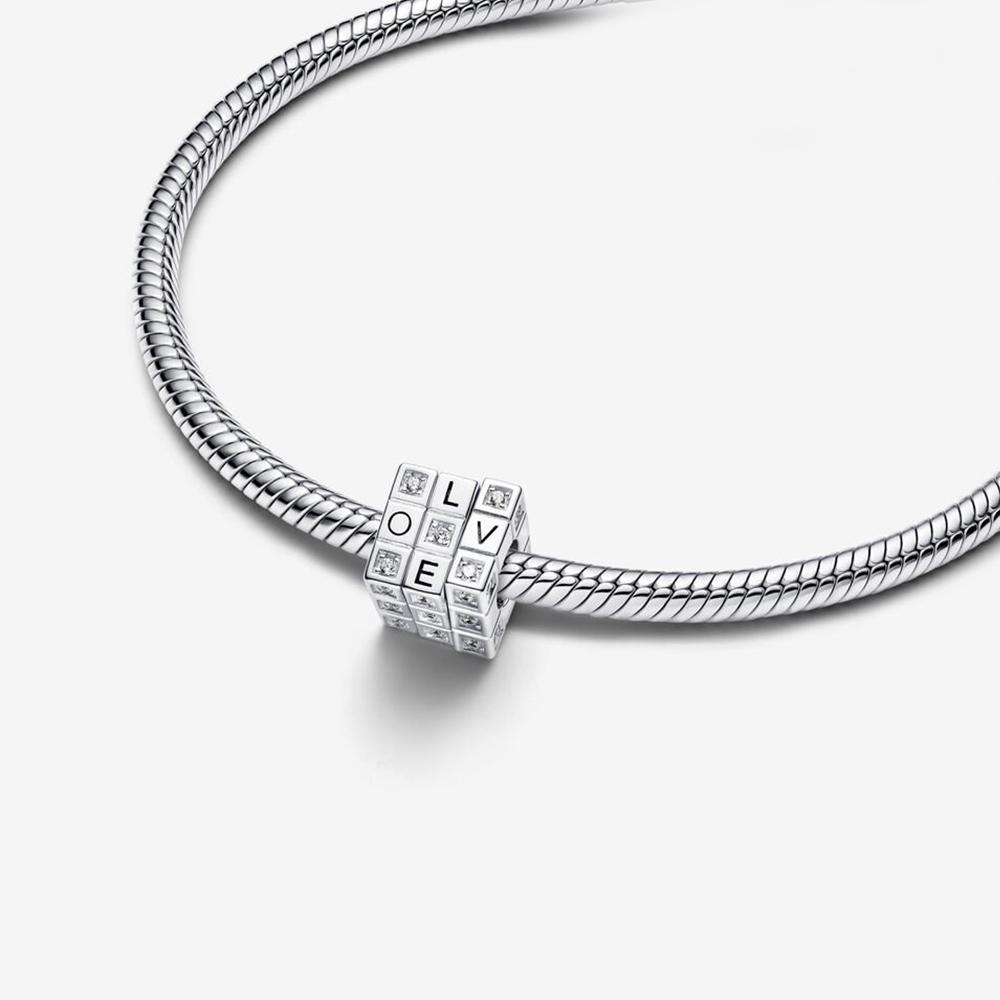 925 Silver Rubik Cube Rotatable Chrams Pendents Creative Stainless Funny Beads Metal DIY Bracelet Keychain Fine Jewelry