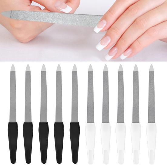 10Pcs Stainless Steel Nail File Pointed Tip Non-Slip Ergonomic Handle Gel Acrylic Fingernail File Board Manicure Pedicure Tools Nail Supplies