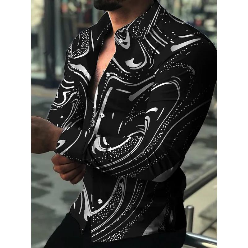 Fashion Men's Designer Starry Sky Purple Blue Gold Luxury Social Men's Shirt Lapel Large Size Casual Dot Print Long Sleeve Top