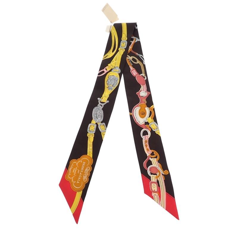 HERMES  063940S 12  Scarf Black/yellow Silk Women