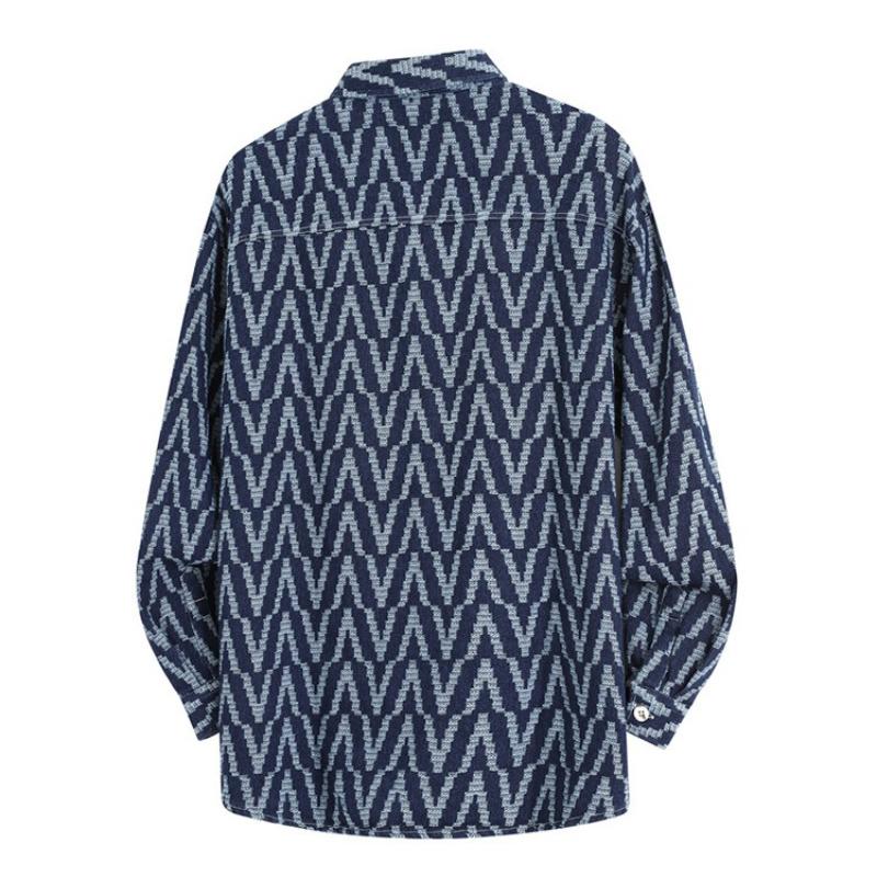 Minimalist Striped Men's Long-sleeved Shirts In The Autumn Denim Lapel Loose Men's Casual Plaid Jacket Coat Men's Breathable Work Casual Jacket