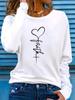 Women's Long-Sleeved Loose Round-Neck Top Elegant Solid Color Polyester Knitted T-Shirt Autumn and Winter Fashion Heart Pattern