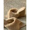 Sexy Spice Girl Fluffy Open-toed One-Word Slippers Design Sense Pointed Wedge Heel High Heel Boots