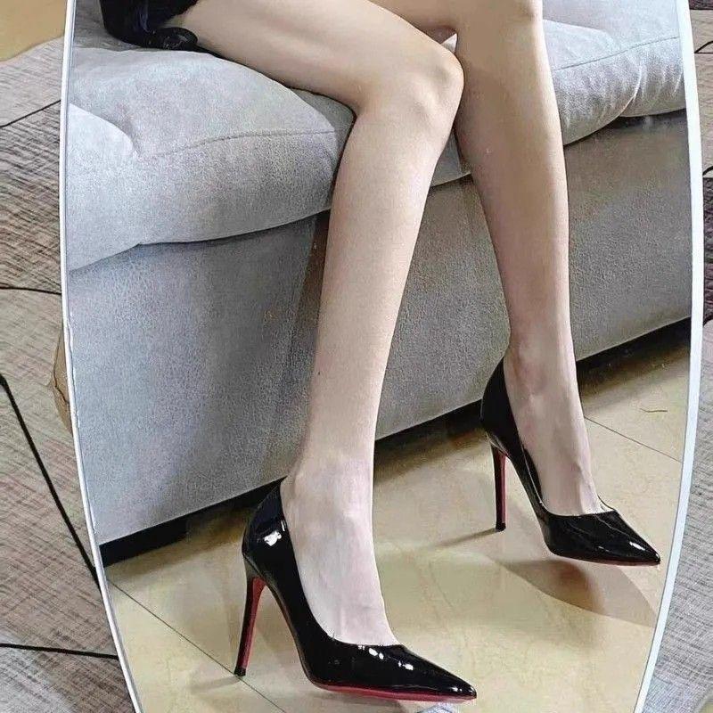Nude high heels women's autumn new temperament black niche autumn and winter patent leather black single shoes stiletto heel