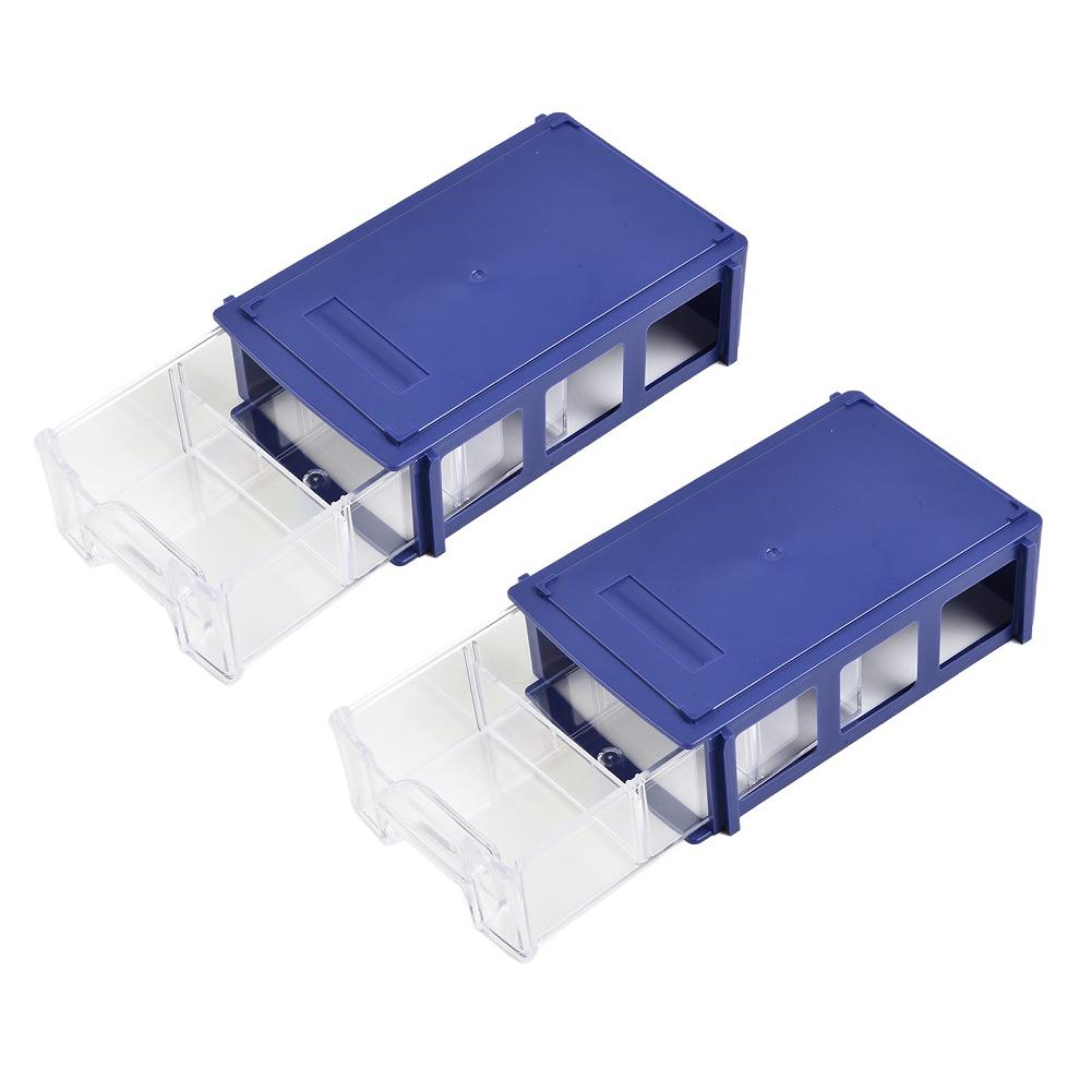 2pcs Storage Bins Stackable Plastic Hardware Parts Storage Boxes Component Screws Toolbox Tool Organizer For Nuts Bolts синий