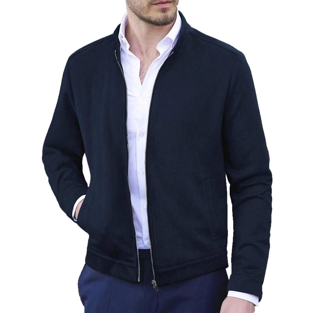 Men's Winter Solid Color Zipper Stand Collar Cardigan Men's Casual Jacket