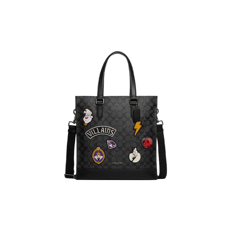 

COACH handbag Disney Disney joint model Graham 36 classic cartoon logo patch coated canvas and leather Tote bag Tote bag shopping bag portable чорний