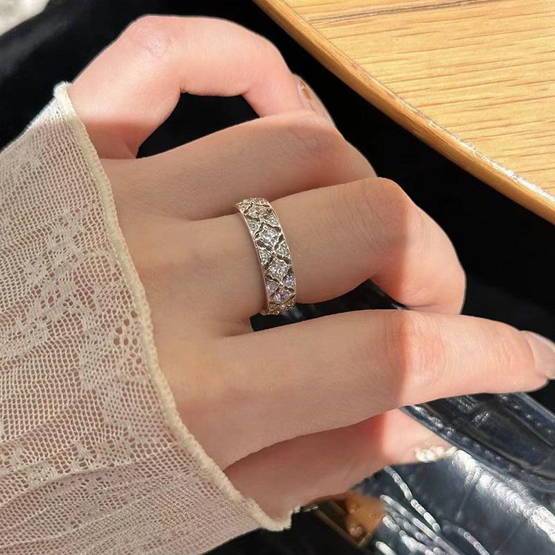 

Винтажное Полное Модное Медное Кольцо с Цирконием и Изысканным Кружевным Узором