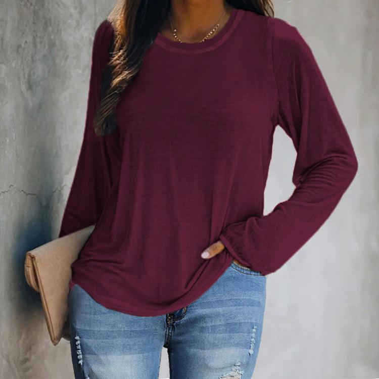 IHUASU Autumn Winter Women's O-Neck Casual Color Long Sleeve T-shirt Top