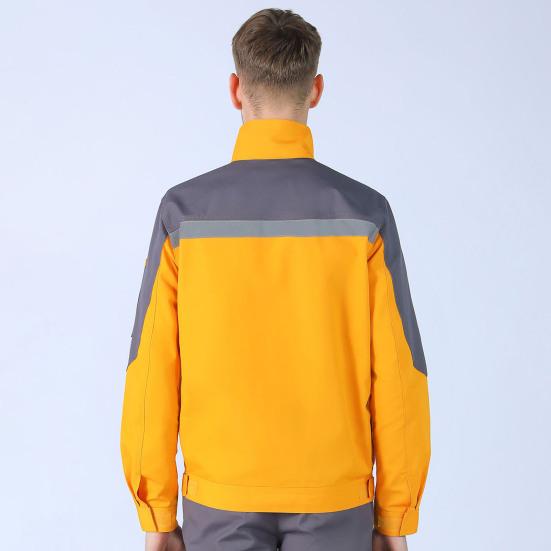 2Pcs/Set Welding Work Clothes Stand Collar Long Sleeve Zipper Closure Jacket Long Pants Set Reflective Strips Tear-Resistant Workwear