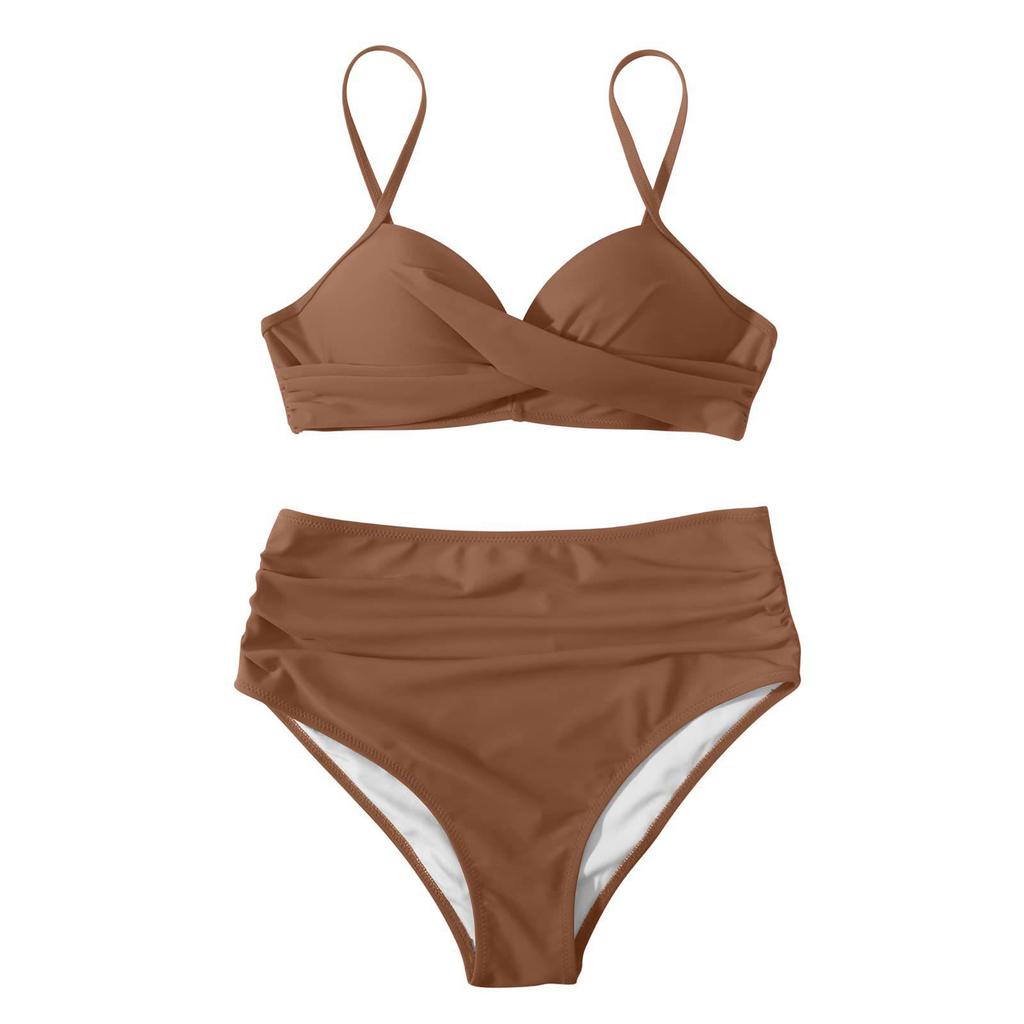Costume da bagno bikini push up da donna costumi da bagno solidi sexy costume da bagno floreale femminile costumi da bagno increspati XL bikini a vita alta donna