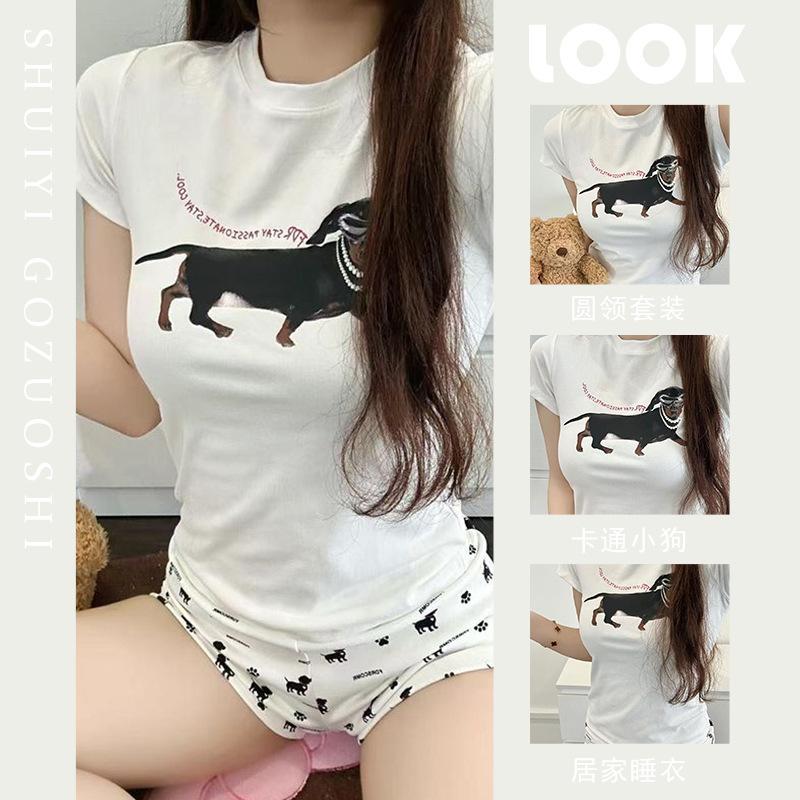 

ins style cartoon pajamas women s summer new cute student dormitory short-sleeved round neck loungewear set M