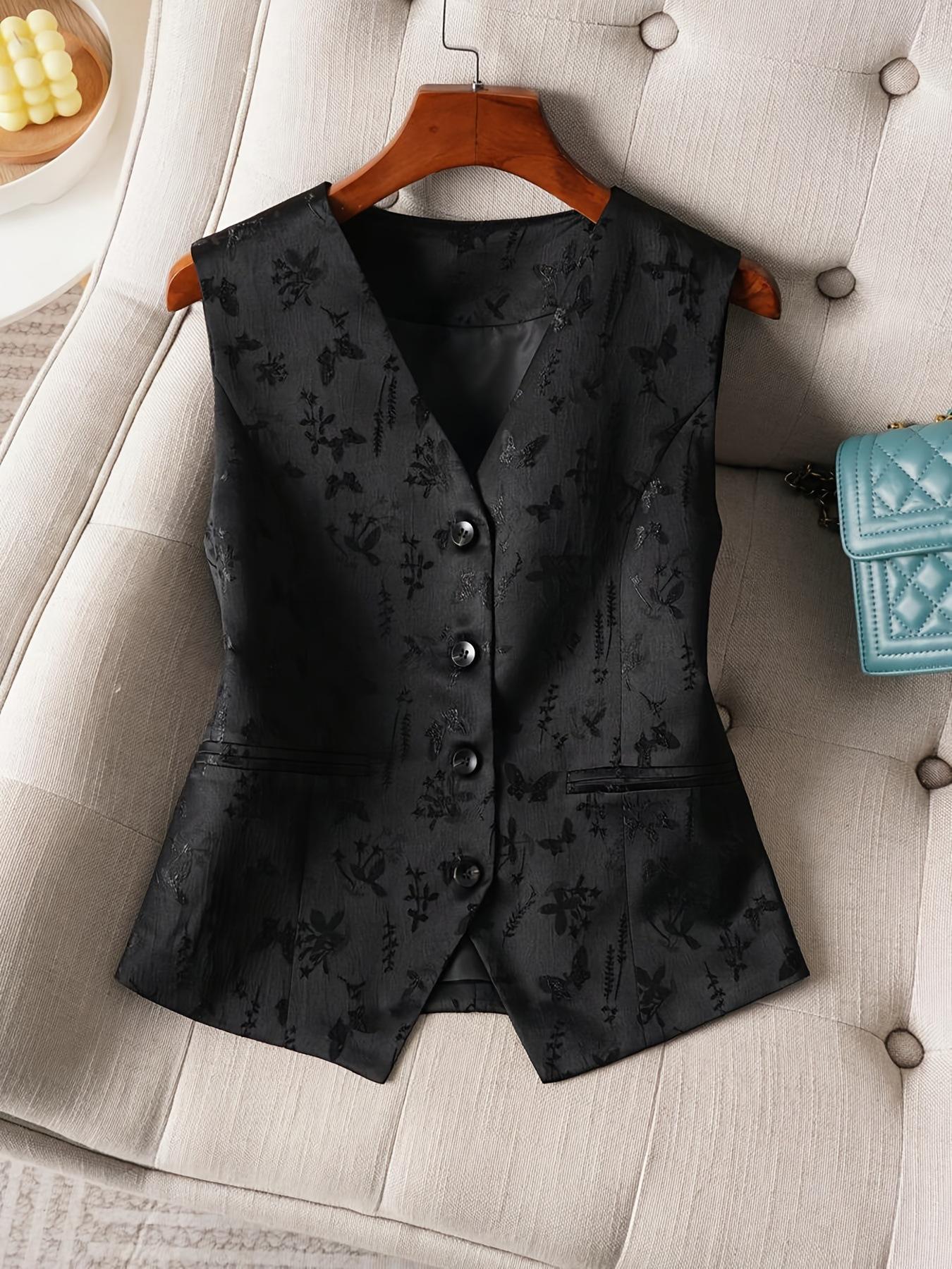 

2026 Spring/Summer Women s Elegant Floral V-Neck Jacquard Vest - Plus Size, Single-Breasted Jacket 3XL сірий колір