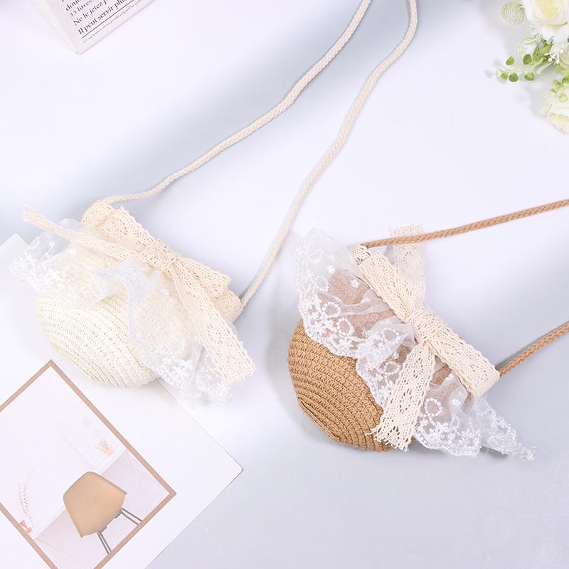 

Комплект из соломенной шляпы и сумки через плечо для маленьких девочек, летняя пляжная кепка-ведро для родителей и детей, широкополые кружевные пляжные шляпы от солнца