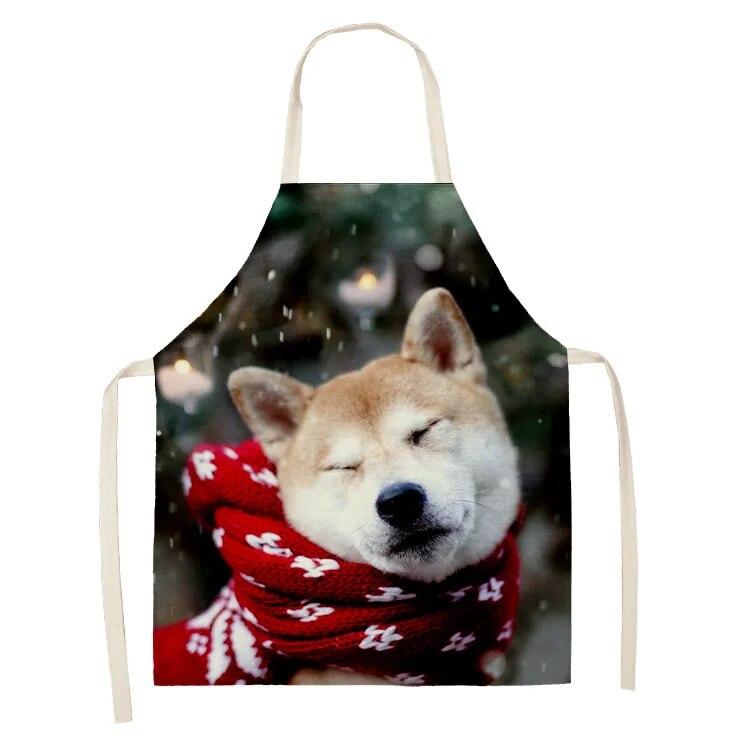 Simple Red Hat Cat and Dog Pattern Women's Kitchen Apron Linen Clean New Year 2022 New Apron