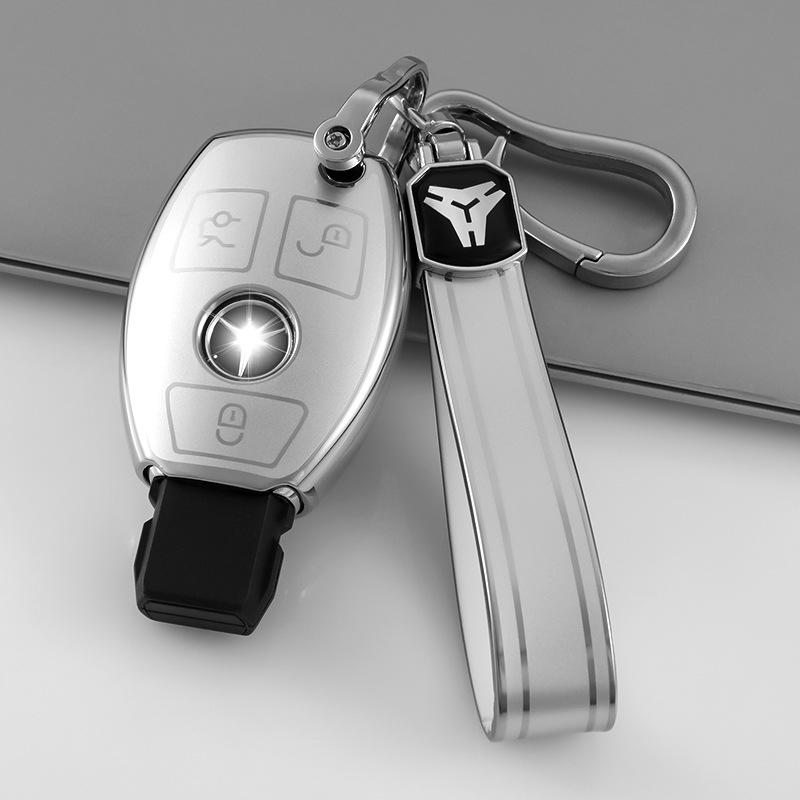 Mercedes 3-Button Key Case for C-Class, C200L, GLC, GLA200, GLK with Liquid Sand Silver Buckle