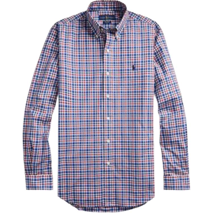 

Рубашка мужская Polo Ralph Lauren красная клетчатая с вышивкой логотипа пони из поплина с длинным рукавом 720748907-003 L