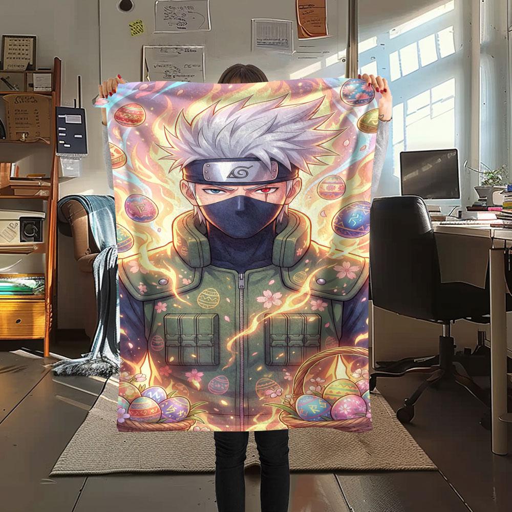 1Pc Naruto Easter Print Flannel Blanket, High Quality Comfortable for All Seasons, Home Decor, Warmth and Comfort, Perfect for Christmas Gifts