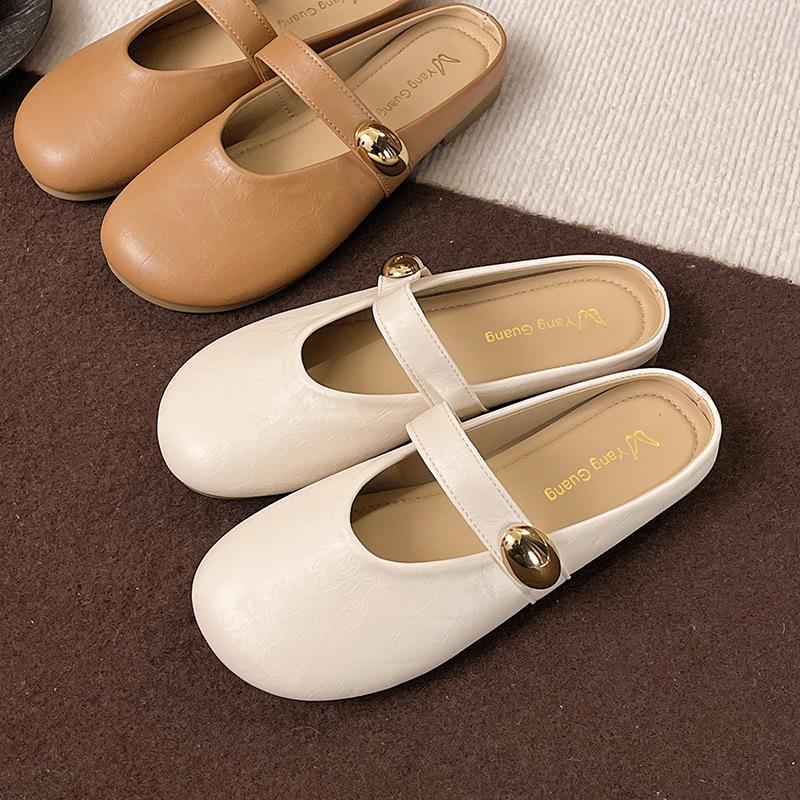 Retro Half Slippers Women's Outer Wear 2025 New Flat Bottom Soft Bottom One Pedal Lazy Bag Head Drag