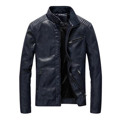 Autumn and Winter Men's Thin Stand-up Collar PU Leather Jacket European and American Slim Fashion Short Youth