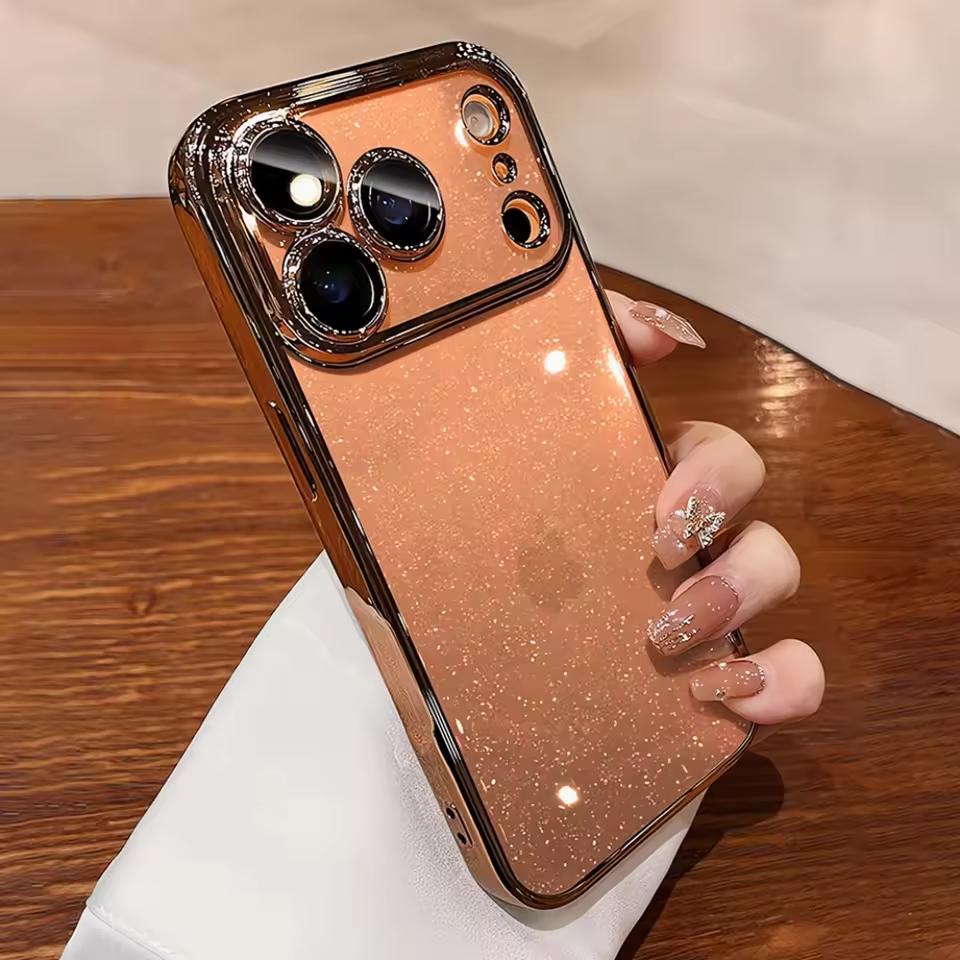 Luxury Clear Ultra Thin Plating Bling Glitter Case For iPhone 17 Air 12 13 14 15 16 17 Pro Max Plus Bumper Shockproof Hard Cover