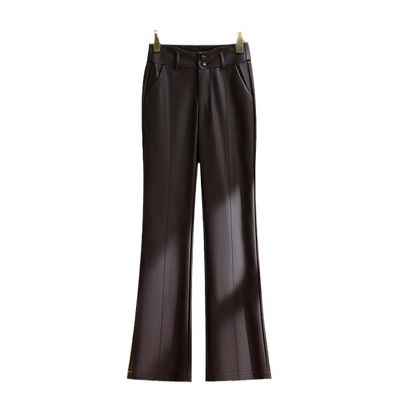 Women's High Waist Slimming PU Leather Flare Pants - Autumn/Winter 2024