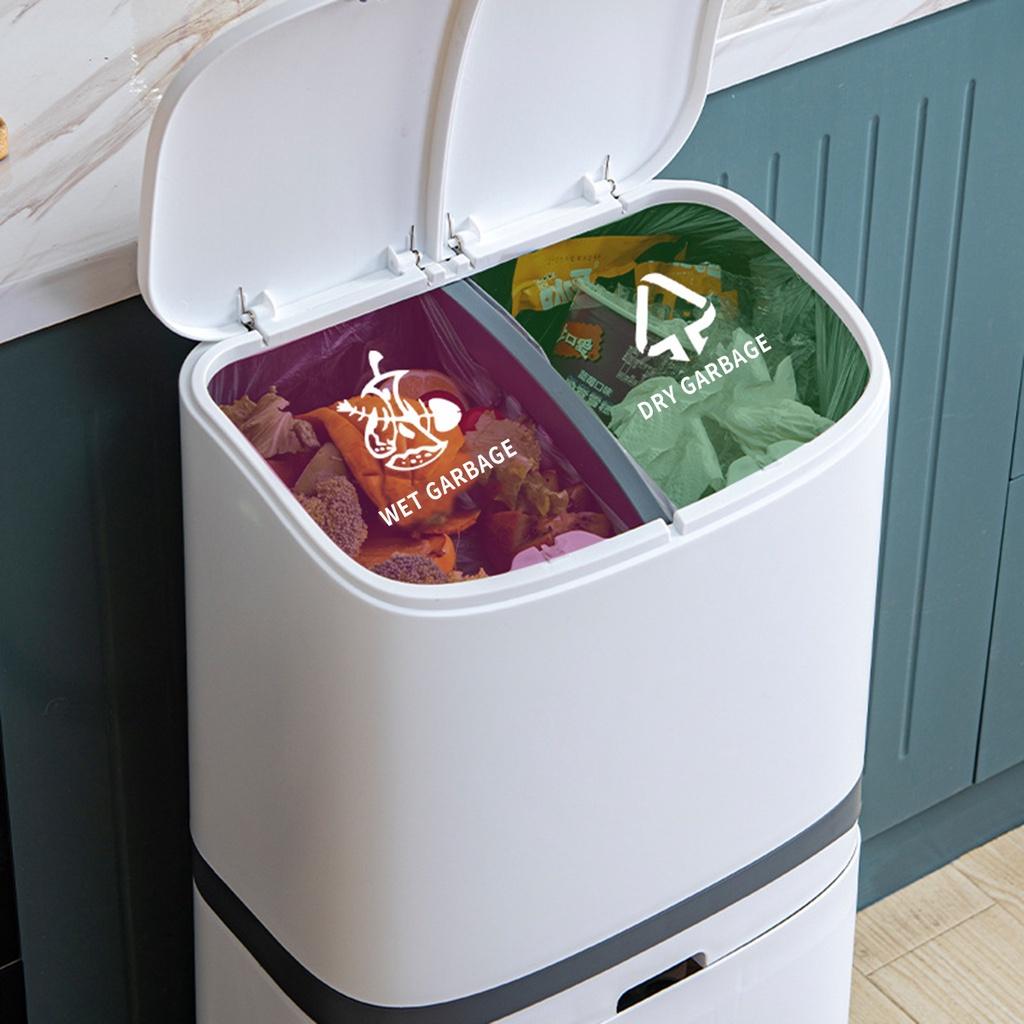 20L/40LConvenient Garbage Bucket Sorted Waste Bin With Wheel Plastic Kitchen Trash Can Corner Recycle Bin Press Open New