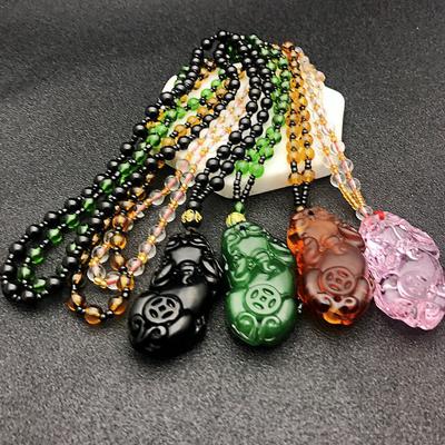 Unisex Chinese Pixiu Pendant Necklace  Charm Jewelry Carved Blessing Bead Necklace Men Women Lucky Jewelry