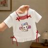 Girls Summer Fake Two Piece Plaid Short Sleeve T Shirt Cute Cartoon Stylish Top