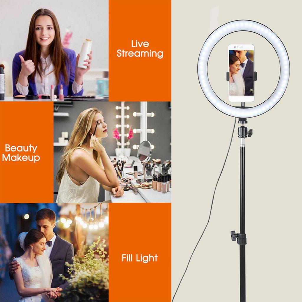 10 Inch Dimmable LED Circle Fill Light USB Camera Video Lamp with Tripod Phone Clip Set