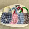 Fashion Cotton Fabric Shoulder Bag for Women Simple Plaid Pattern Large Casual Capacity Shopper Tote Bags
