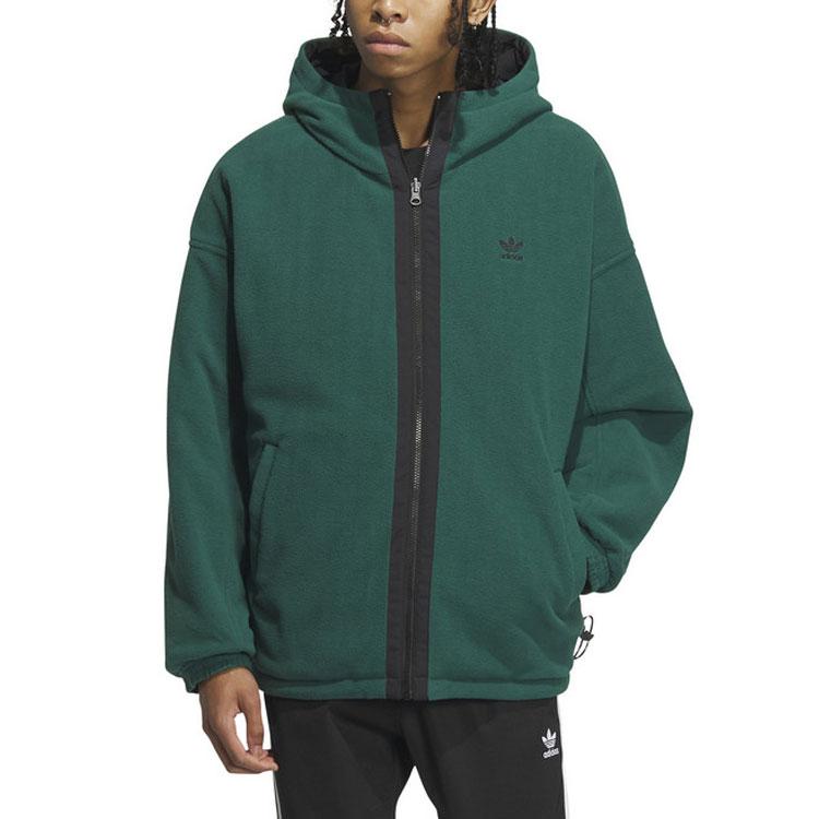 adidas Originals Embroidered Logo Reversible Long Sleeve Hooded Cotton Jacket Men Outerwear Black IU4785