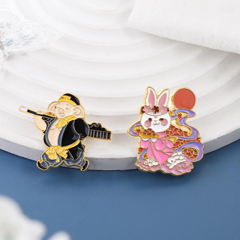 Reise nach Westen Cartoon-Figur Sun Wukong Tang Seng Schweinchen Sand Mönch Umrandung Chinesischer Stil Kreative Persönlichkeit Anstecknadel Abzeichen