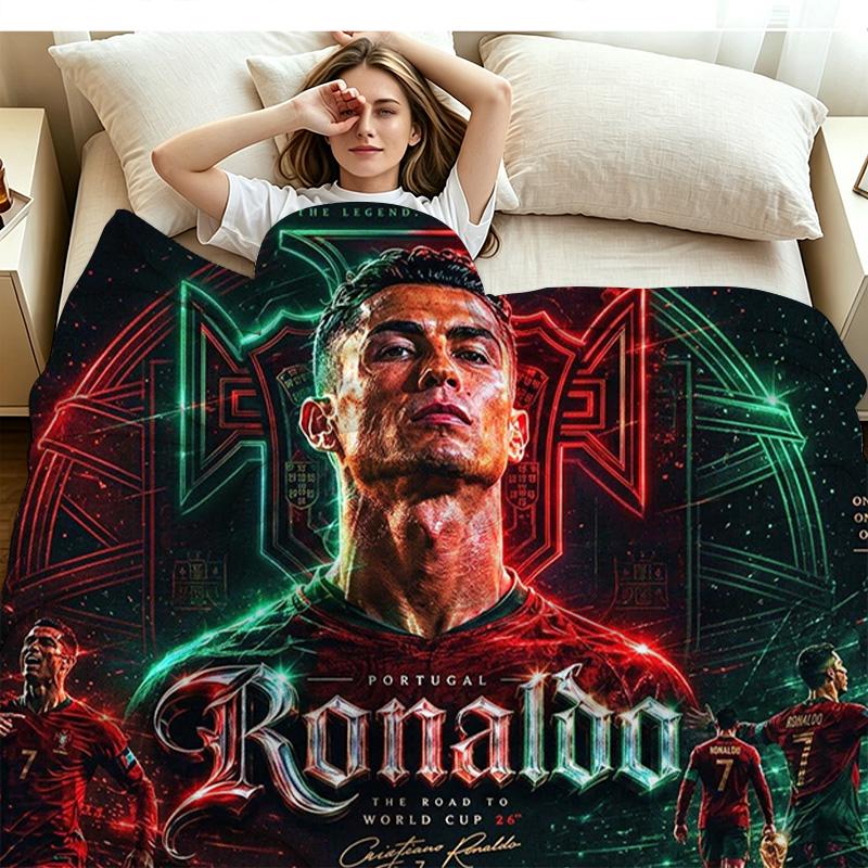 CR7 Print Flannel Blanket High Quality Warm Comfortable Cover for All Seasons Perfect for Gifts Home Decor