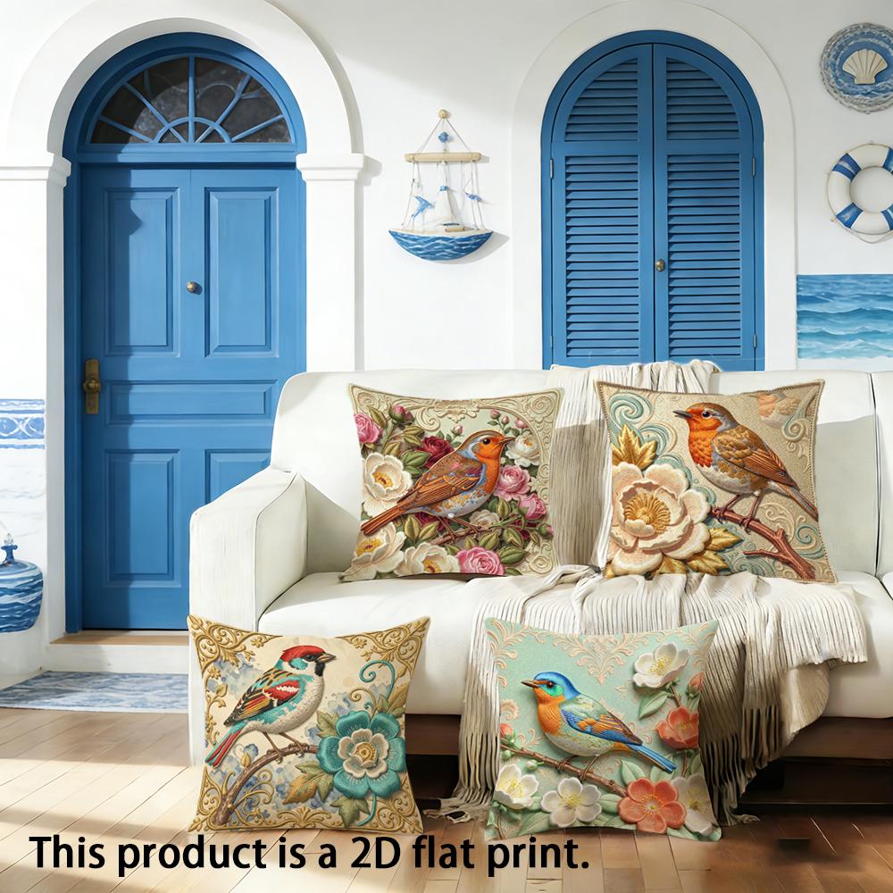 1/4pcs Exquisite Bird-Patterned Cushion Covers Sofa bed cushion cover home bedroom decoration, 2D flat printing