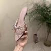Fashion Summer New Rhinestone Mesh Pointed Toe Fish Mouth High Heels Stiletto Sexy One Word Outwear Half Slip Sandals