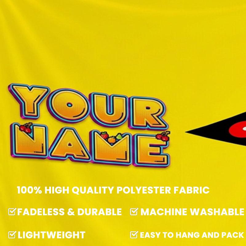 Pac-Man Custom Name Wall Tapestry Aesthetic Wall Hanging Printed Fabric Blanket Decorative Tapestries for Bedroom Living Room Home Decor