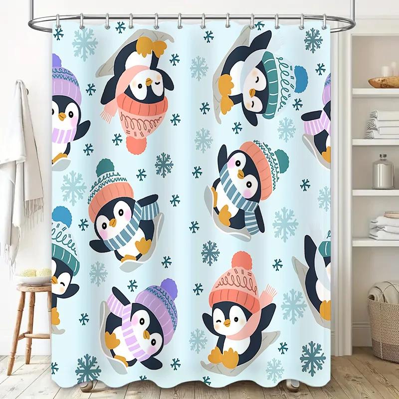 

Милая шторка для душа с рисунком пингвинов для детей и семей, водонепроницаемая и прочная, декор для ванной комнаты с дизайном снежинок, легко моющаяся 90X180cm(35x70in)