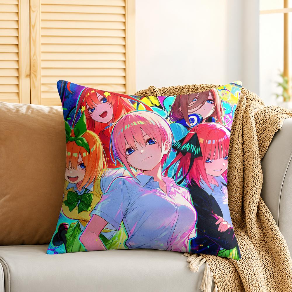 QQuintessential Quintuplets Cushion Cover Silky Short Plush Invisible Zipper Dustproof Sofa Pillow Case For Home Decor
