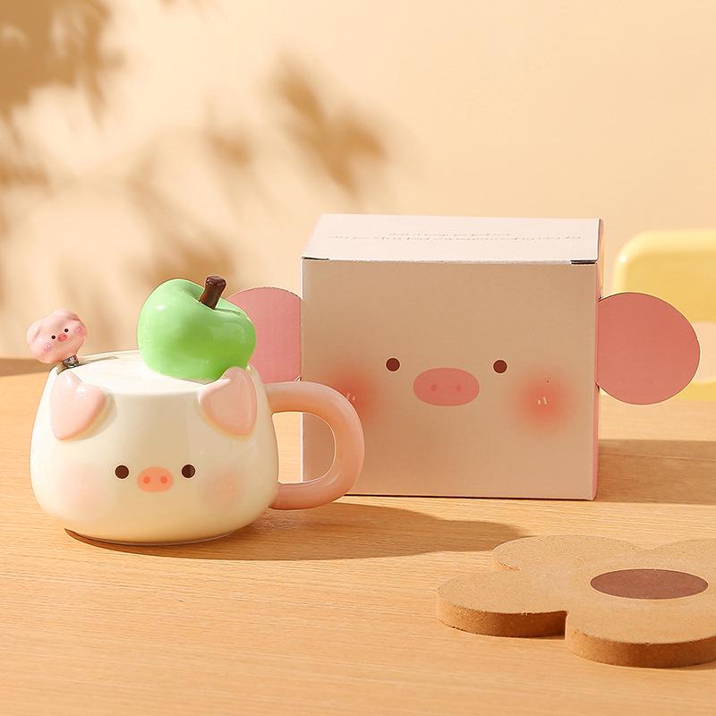Creative Ceramic Apple Mug: High-Value Fruit Breakfast Cup & Piggy Bank - Perfect Christmas Souvenir Gift. 401-500ml
