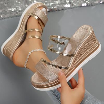 Grenzüberschreitende Keilabsatz große High Heel Plateau Hausschuhe Damen neue modische Plattform bequeme große Außenhandel römische Sandalen
