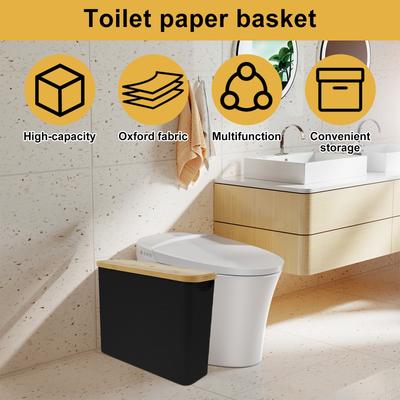 Foldable Toilet Paper Basket Roll Paper Storage Holder with Wooden Lid Multifunctional Toilet Paper Storage Cabinet for Bathroom