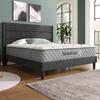 Upholstered Bed 140 X 200 Cm, Bed Frame with Slatted Frame & Headboard, Linen Fabric Cover In Dark Grey, Modern Design, Youth Bed (With Mattress)